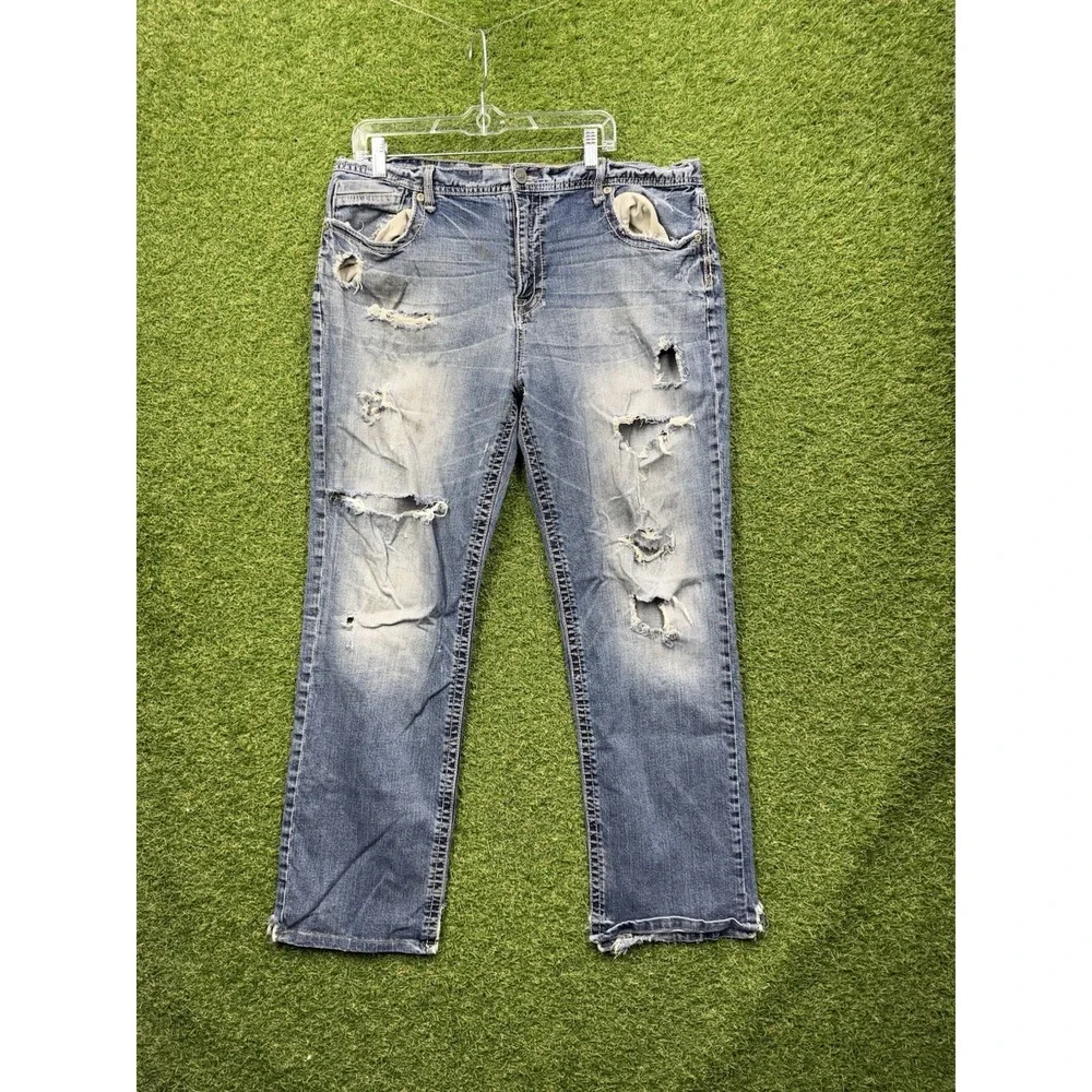 BKE Jeans Mens 38x30 Seth Straight Leg Affliction Y2K Medium Wash Distressed
